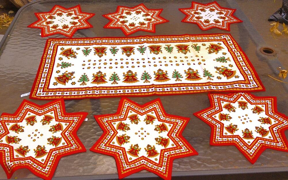 Vintage Kolf Austria Christmas Star Angels Napkins & Table Runner 7 Piece Set